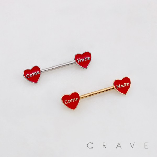 HEART SHAPE CUM HERE ENGRAVE NAUGHTY 316L SURGICAL STEEL NIPPLE RING SHIELD